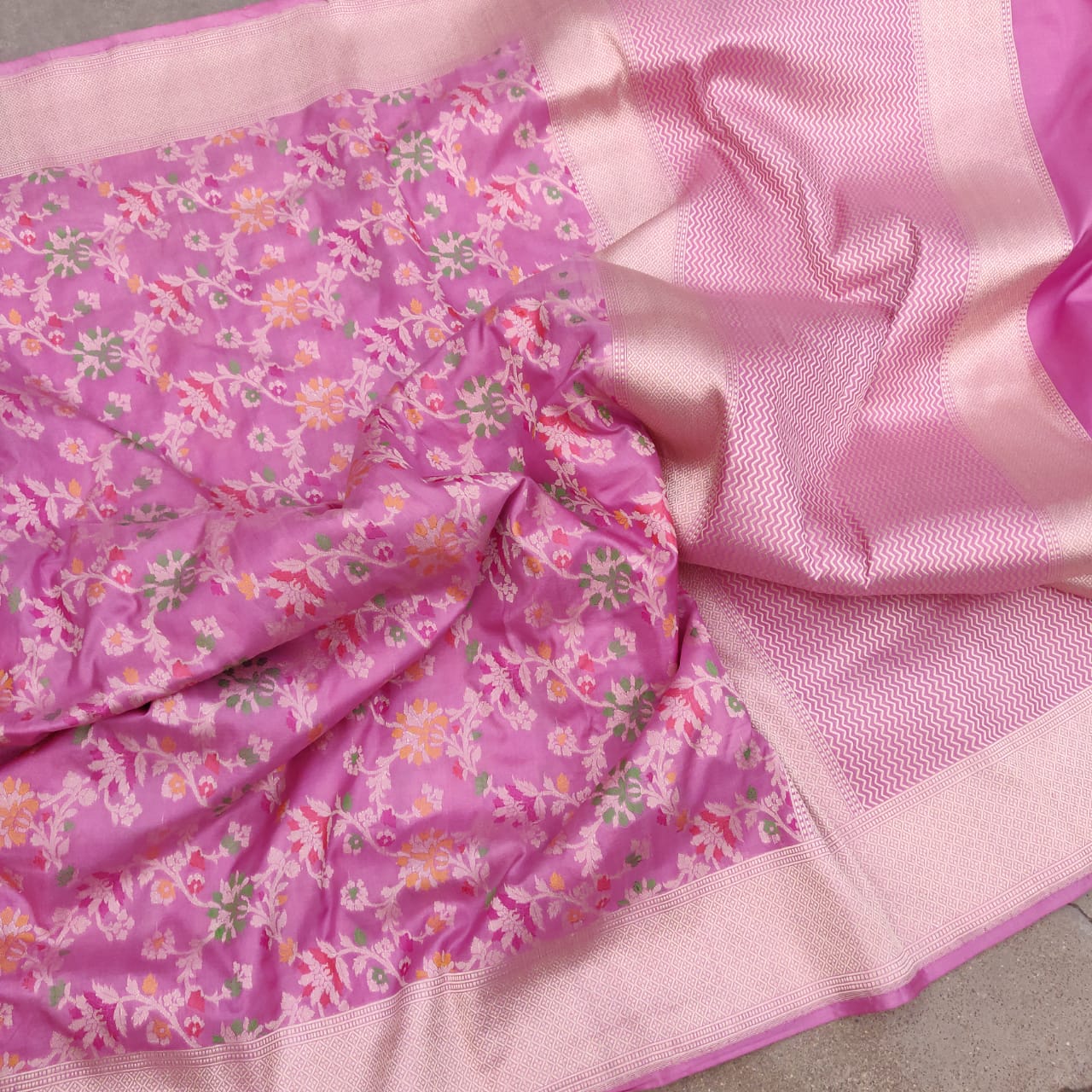 Beauty pink Katan saree - Saffronfashionindia