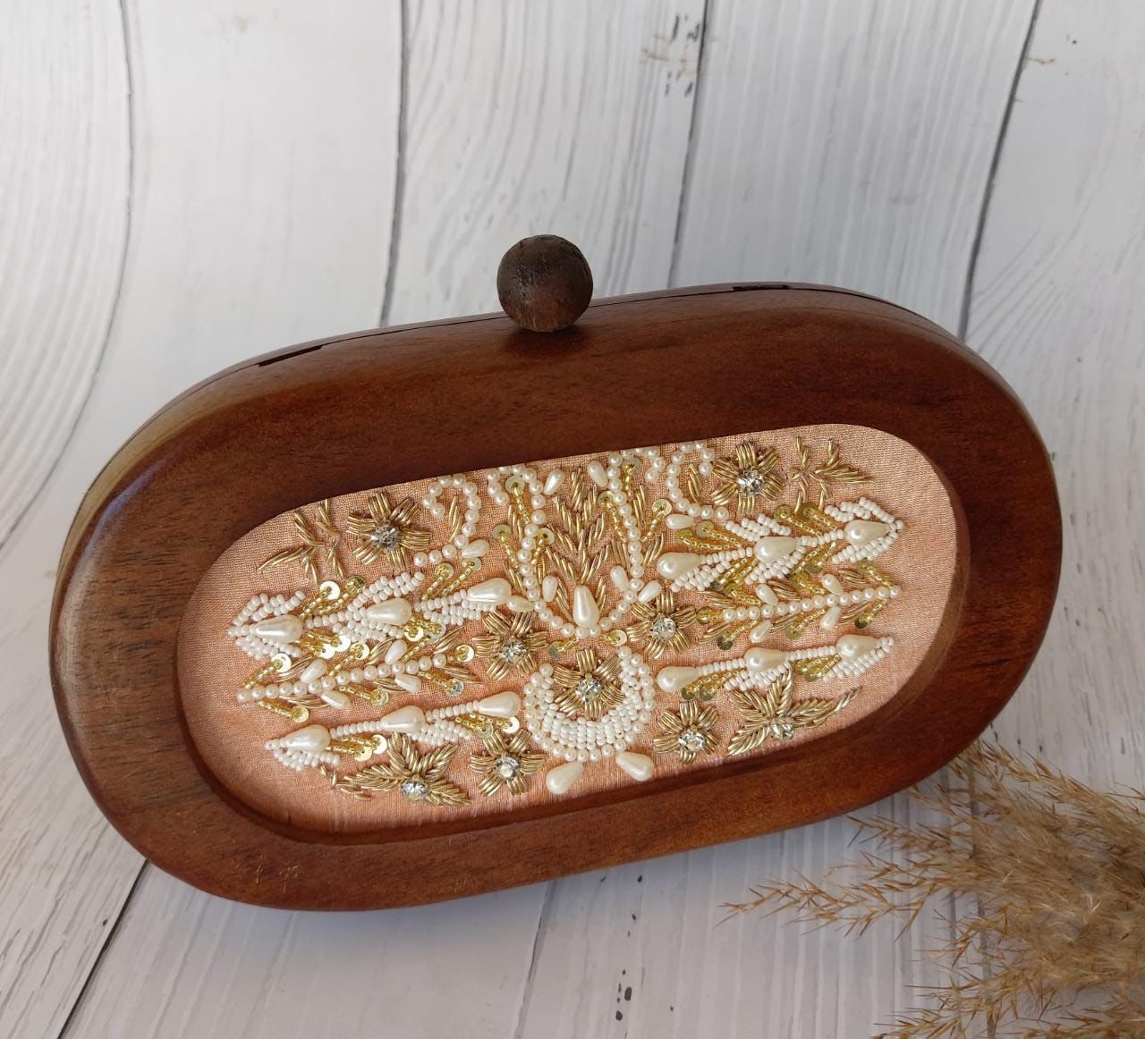 Leisha wooden oval box - Saffronfashionindia