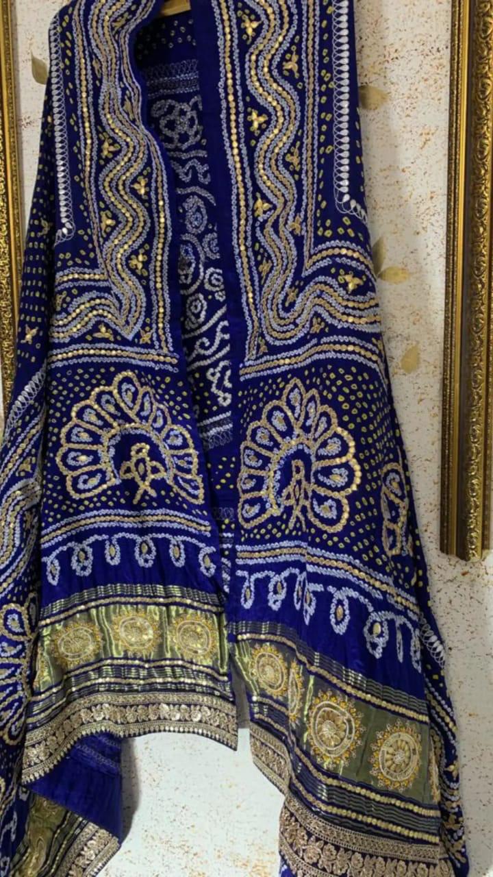 Royal blue embroidered gajji silk dupatta - Saffronfashionindia