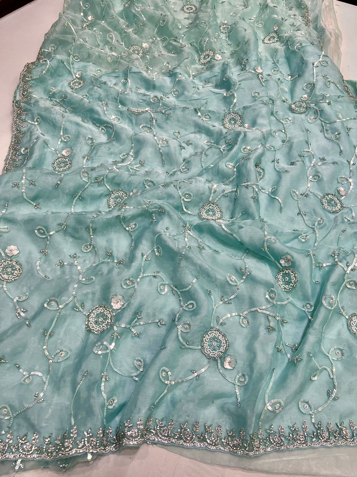 Moti sequence partywear saree - Saffronfashionindia