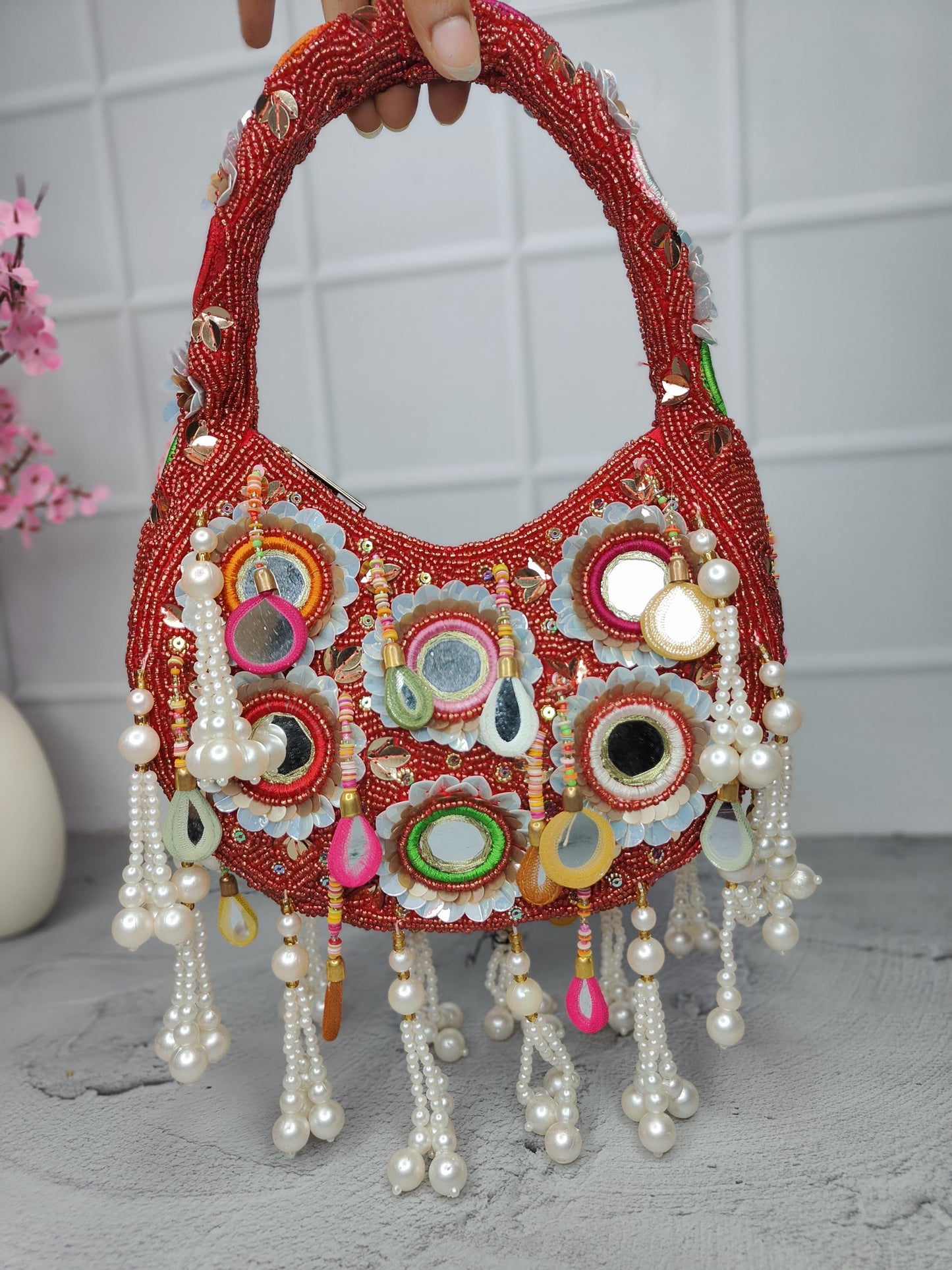 Elegant clutch pearl bag Partywear bag girls bag - Saffronfashionindia
