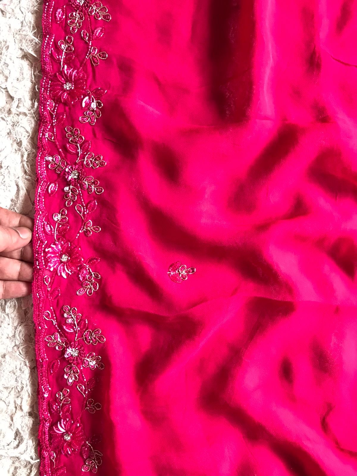 Rani premium pink Gorgette beautiful trendy Partywear Sarees - Saffronfashionindia