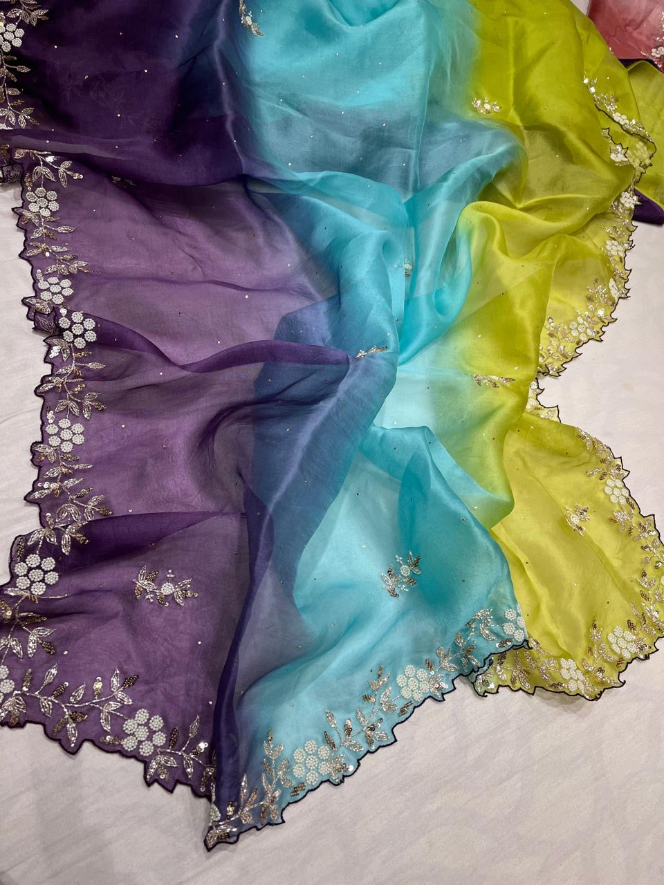 Organza Mukesh inspired saree Partywear sari - Saffronfashionindia