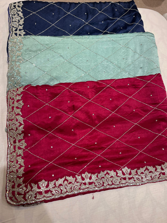 Stunning crepe saree chiffon saree Partywear saris women saree blouse - Saffronfashionindia