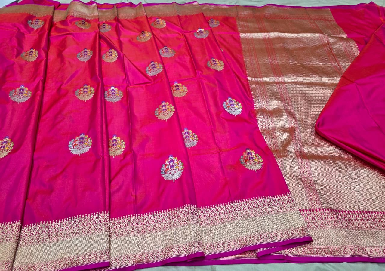 Pink contemporary saree banatei saree pashmina kadwa sari blouse SaffronFashion