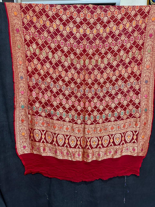Rani Banarsi bandhej dupatta - Saffronfashionindia