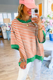 Pink Stripe Colorblock Drop Sleeve Loose Top