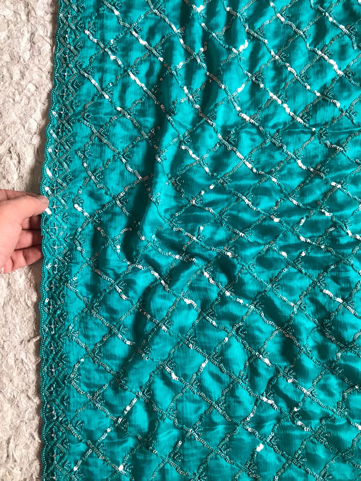 Turquoise Inspired Luxury Premium Saree - Saffronfashionindia