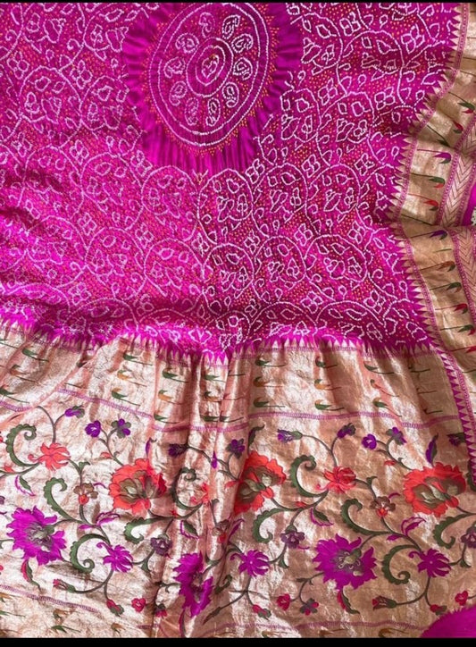 Pink bandhej floral Meenakshi dupatta - Saffronfashionindia
