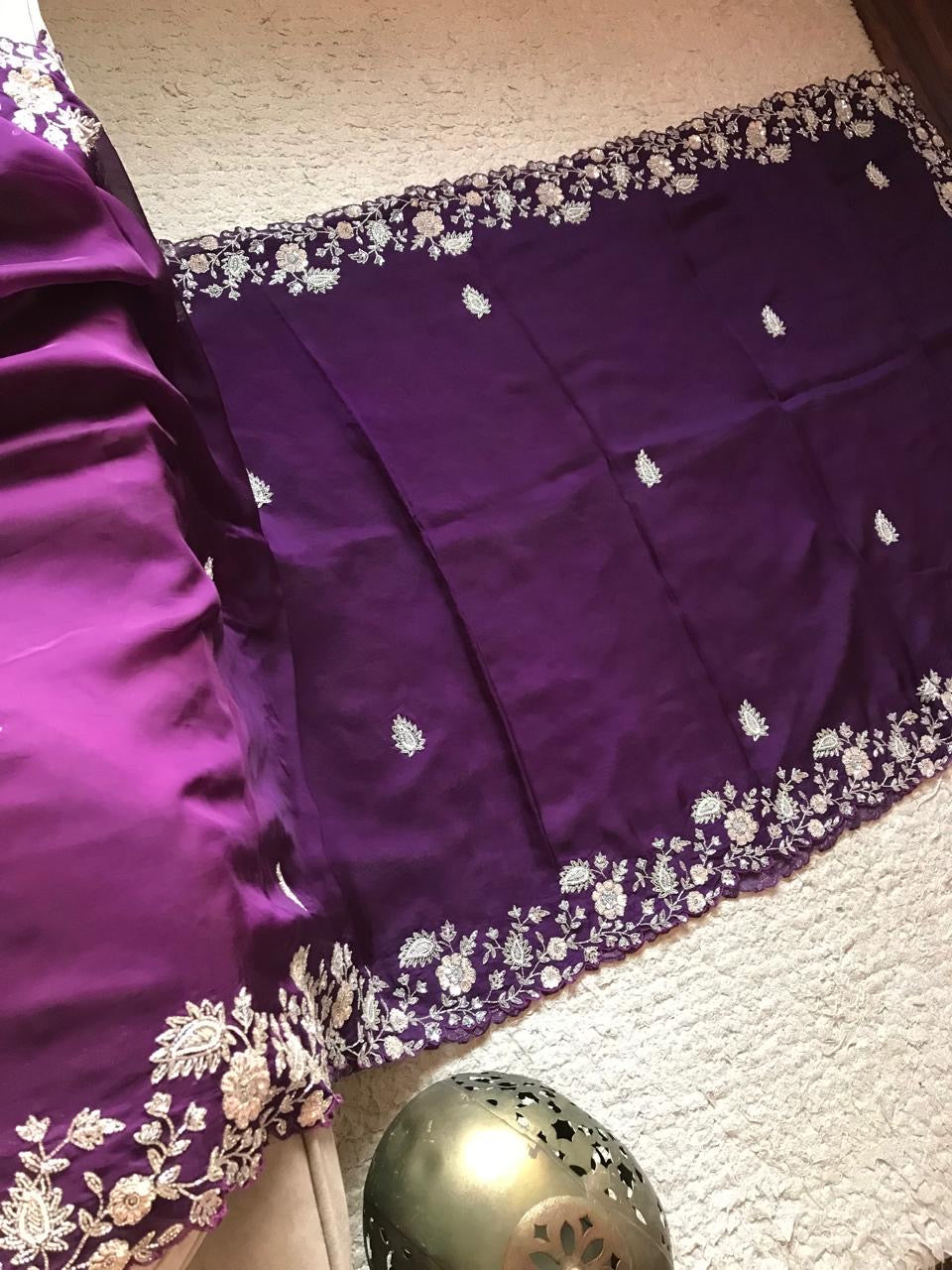 Purple premium organza saree luxury sarees - Saffronfashionindia