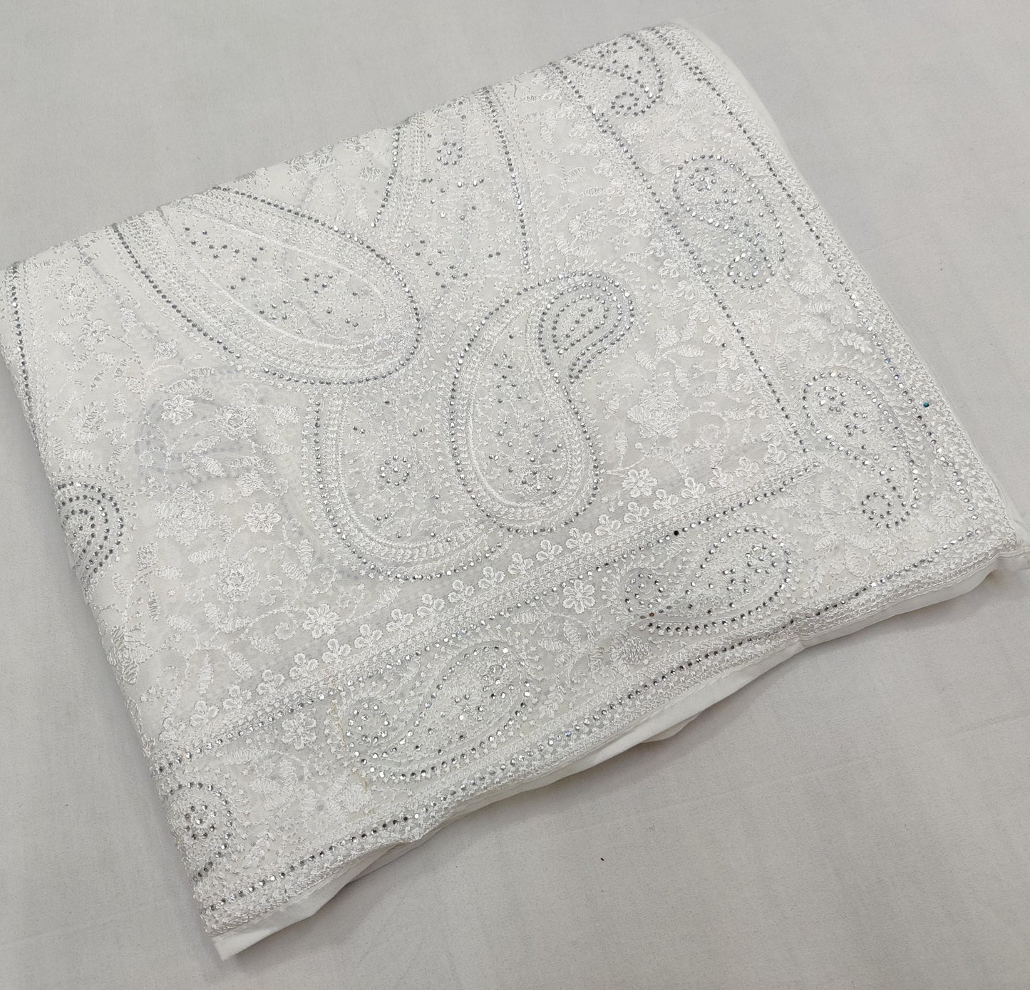 Paisley inspired Chikankari saree gorgette saree blouse - Saffronfashionindia