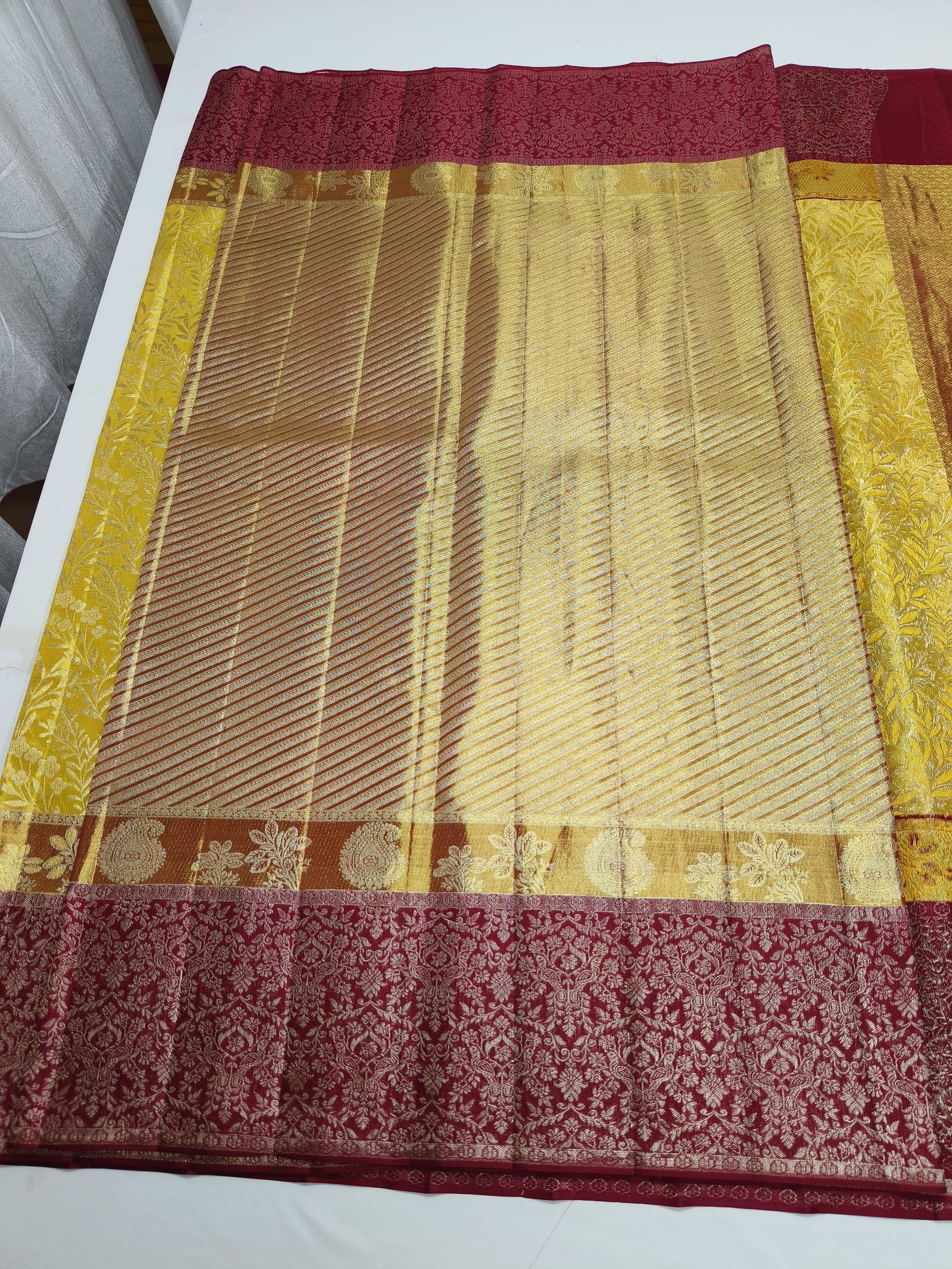 Yellow Kanjeevaram saree Indian traditional saree blouse SaffronFashion