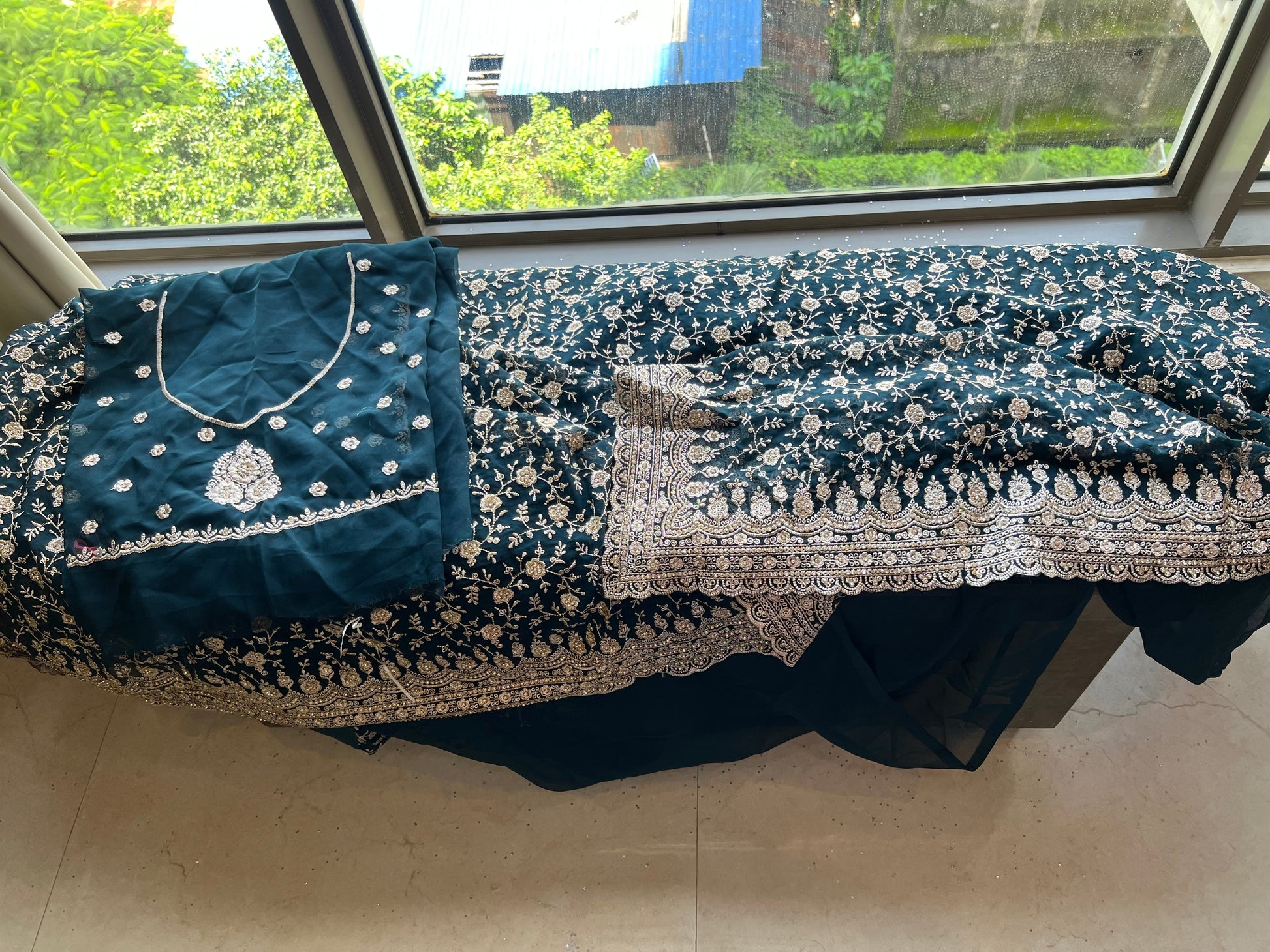 Oceanic saree gorgette saree Indian sari SaffronFashion