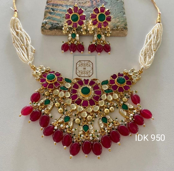 Red pearl Kundan necklace set Indian necklace