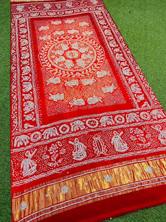 Mavisha gajji silk dupatta bandhani dupatta handwork dupatta Saffronfashionindia