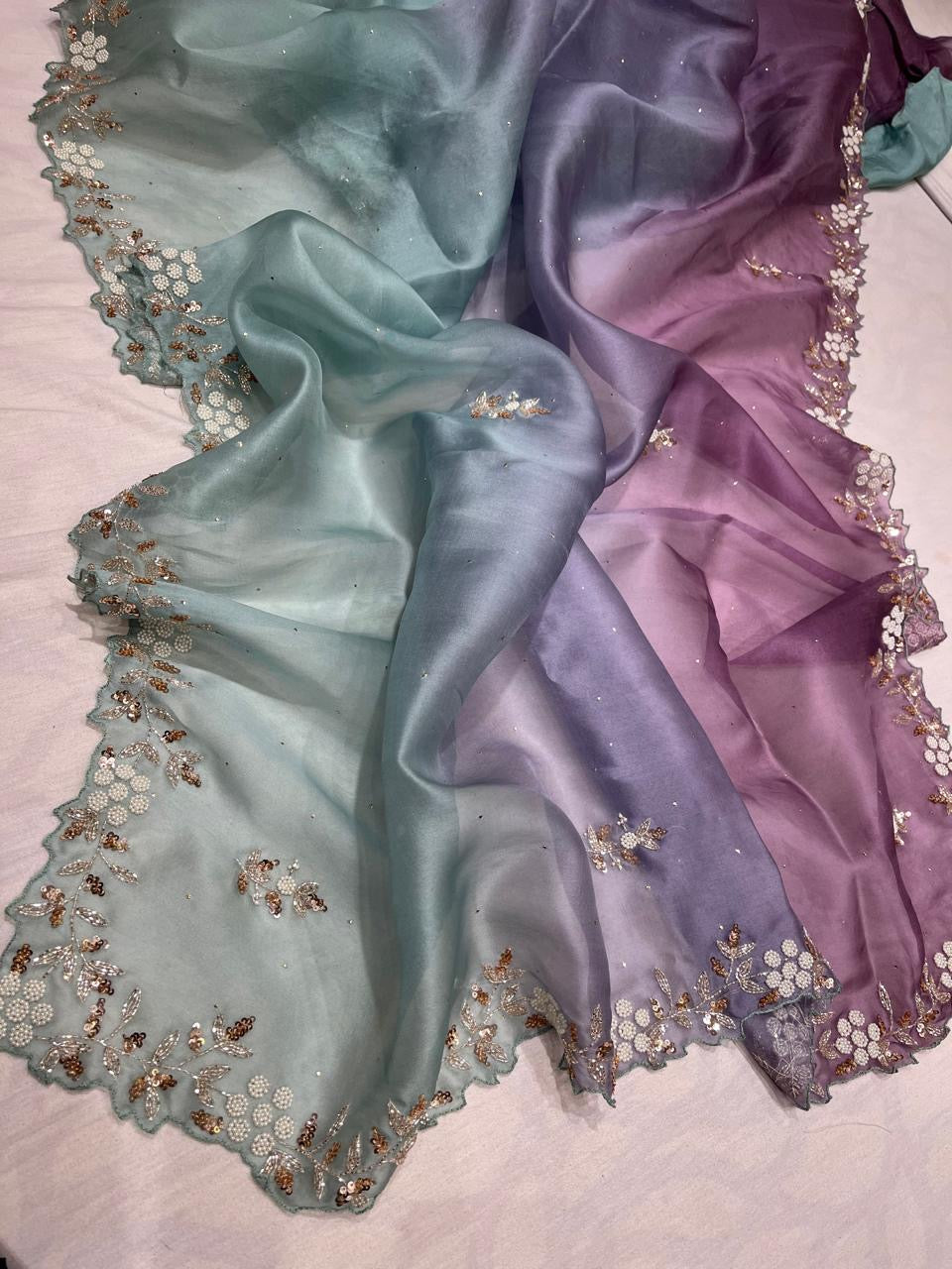 Organza Mukesh inspired saree Partywear sari - Saffronfashionindia