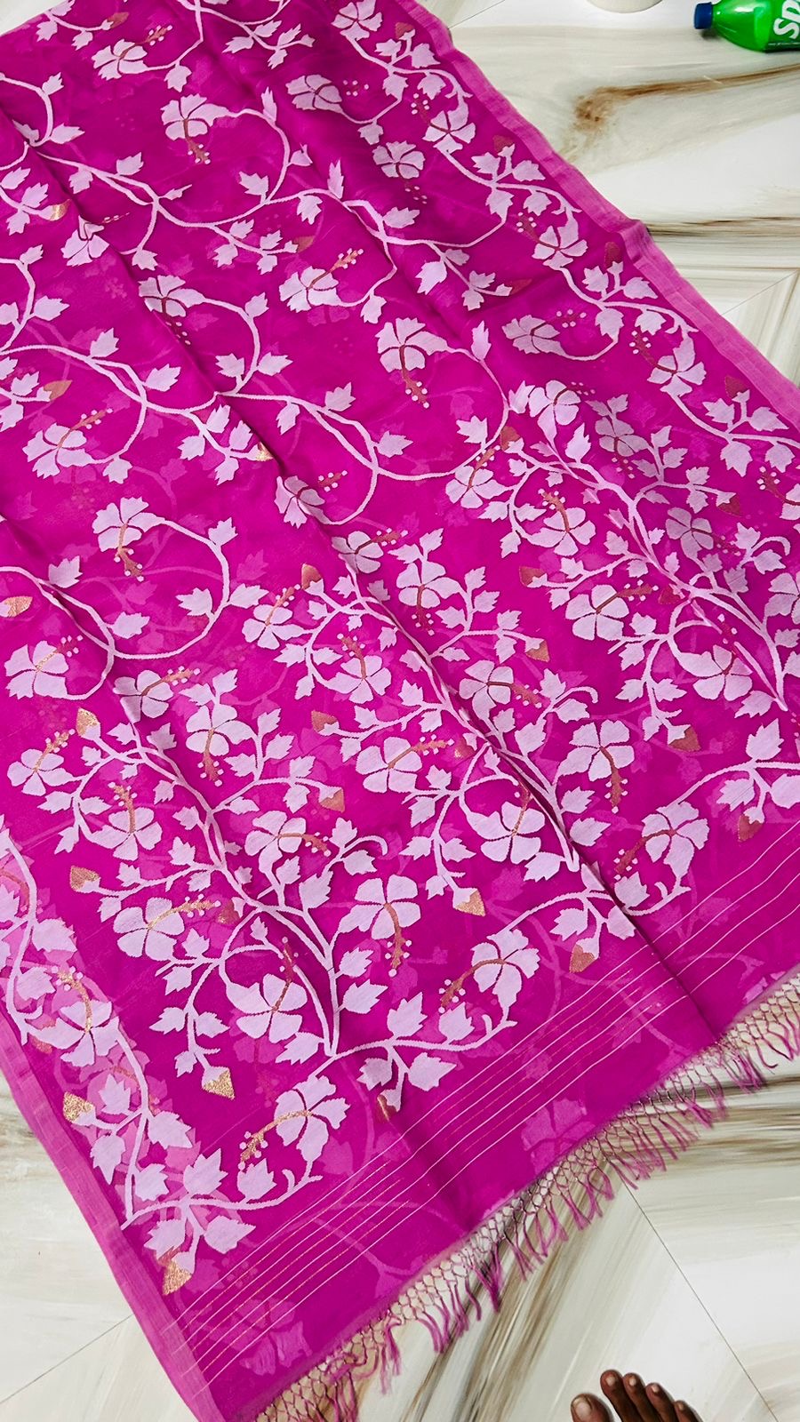 Rani pink muslin Jamdani saree Tantuj sarees Saffronfashionindia