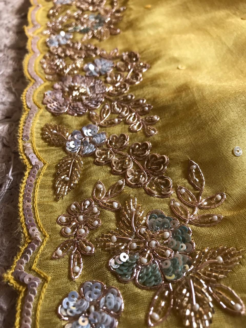 Yellow tissue organza saree luxury sarees - Saffronfashionindia