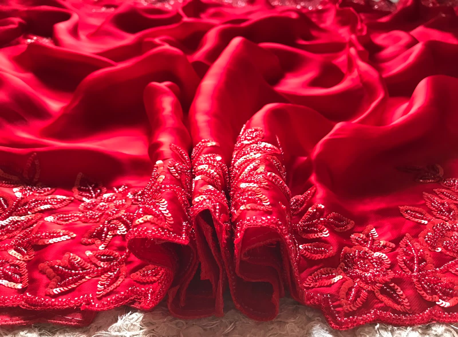 Red Satin Premium Silk Sarees luxury Saree - Saffronfashionindia