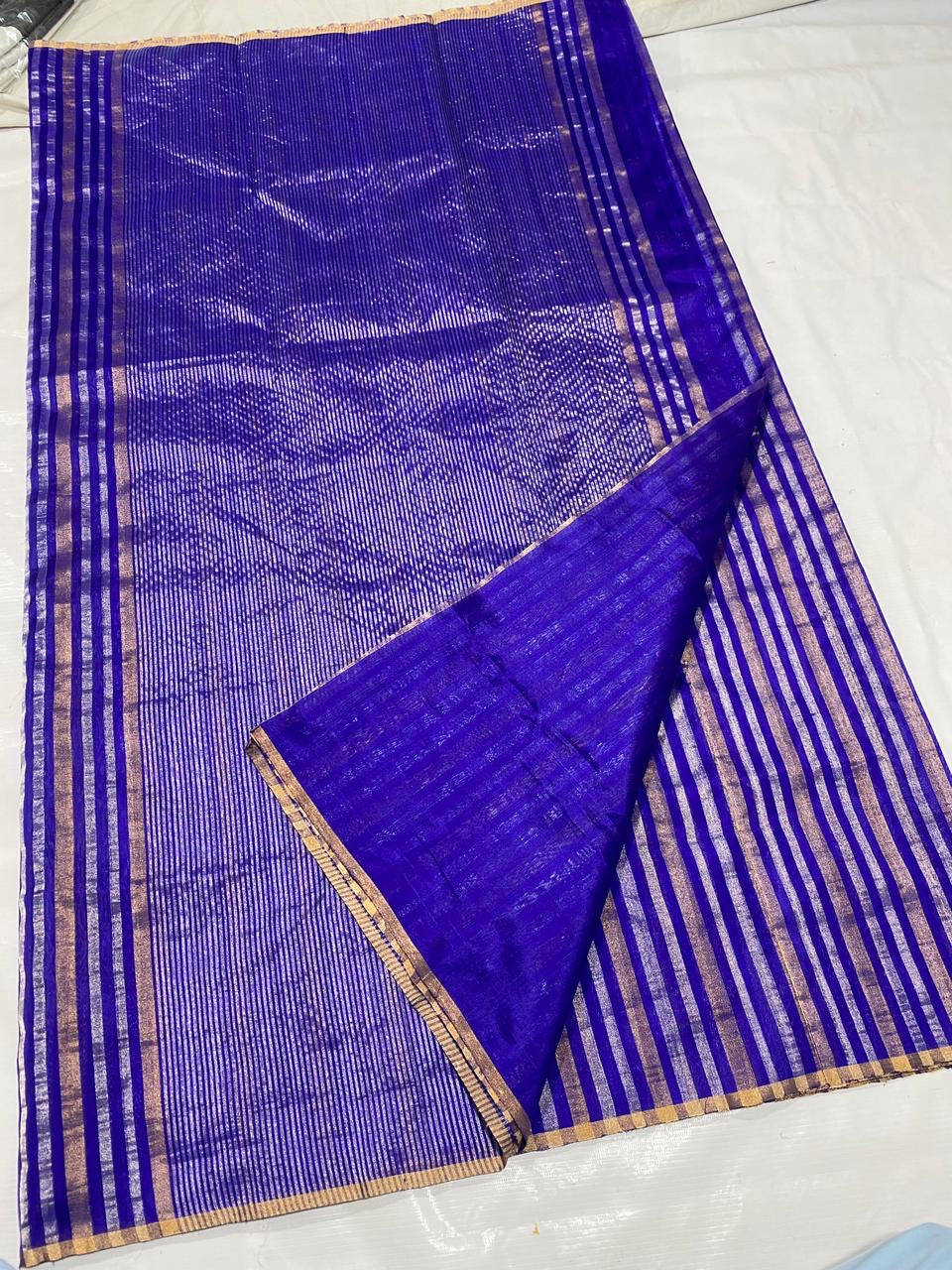 Royal Blue Chanderi saree Indian sarees - Saffronfashionindia