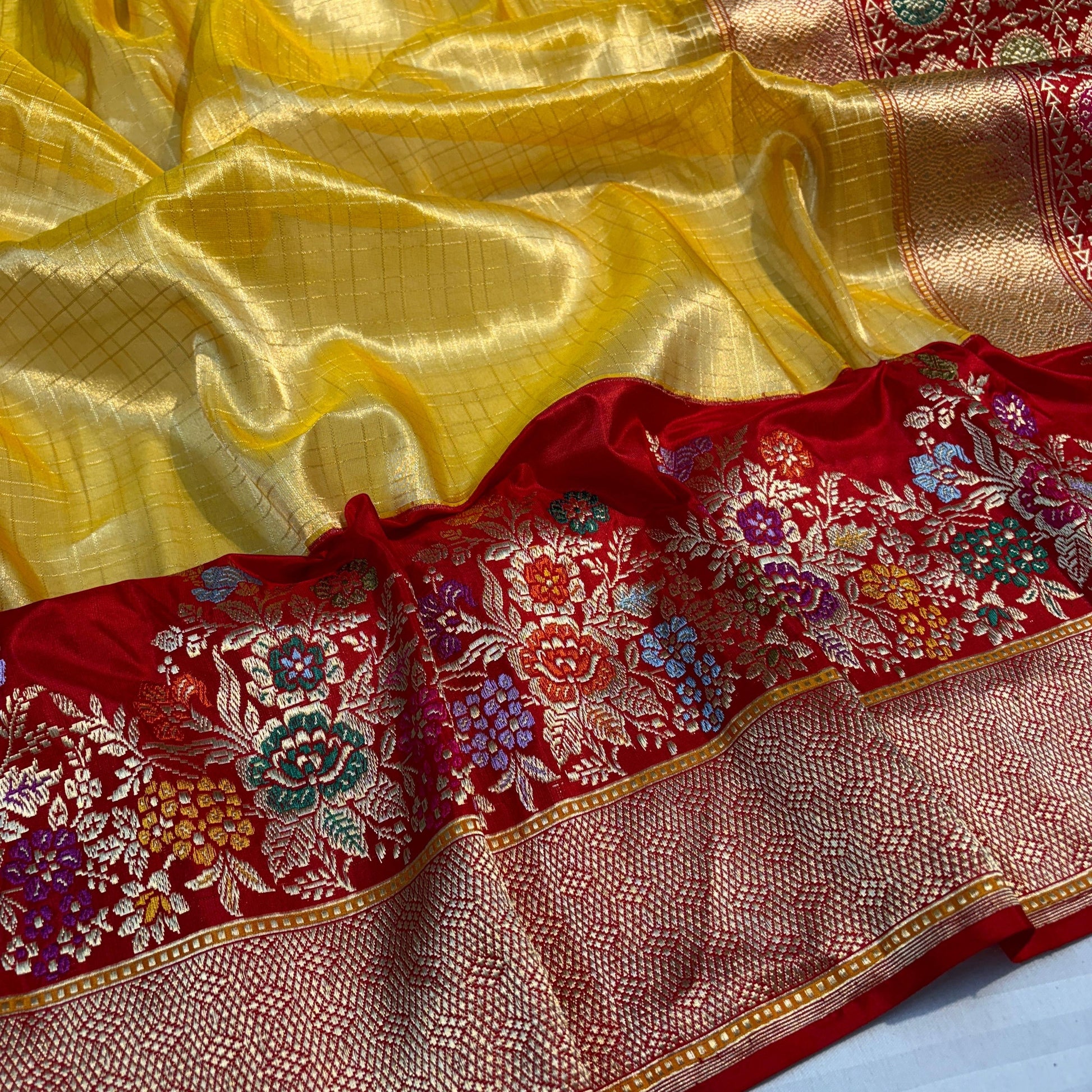 Yellow exclusive saree handcrafted saree blouse SaffronFashion