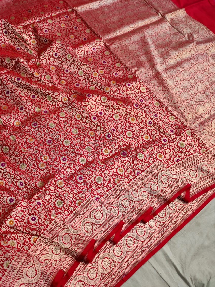 Bridal banarsi handwoven Katan roopa sarees - Saffronfashionindia