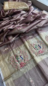 Peacock inspired tissue silk saree linen saree