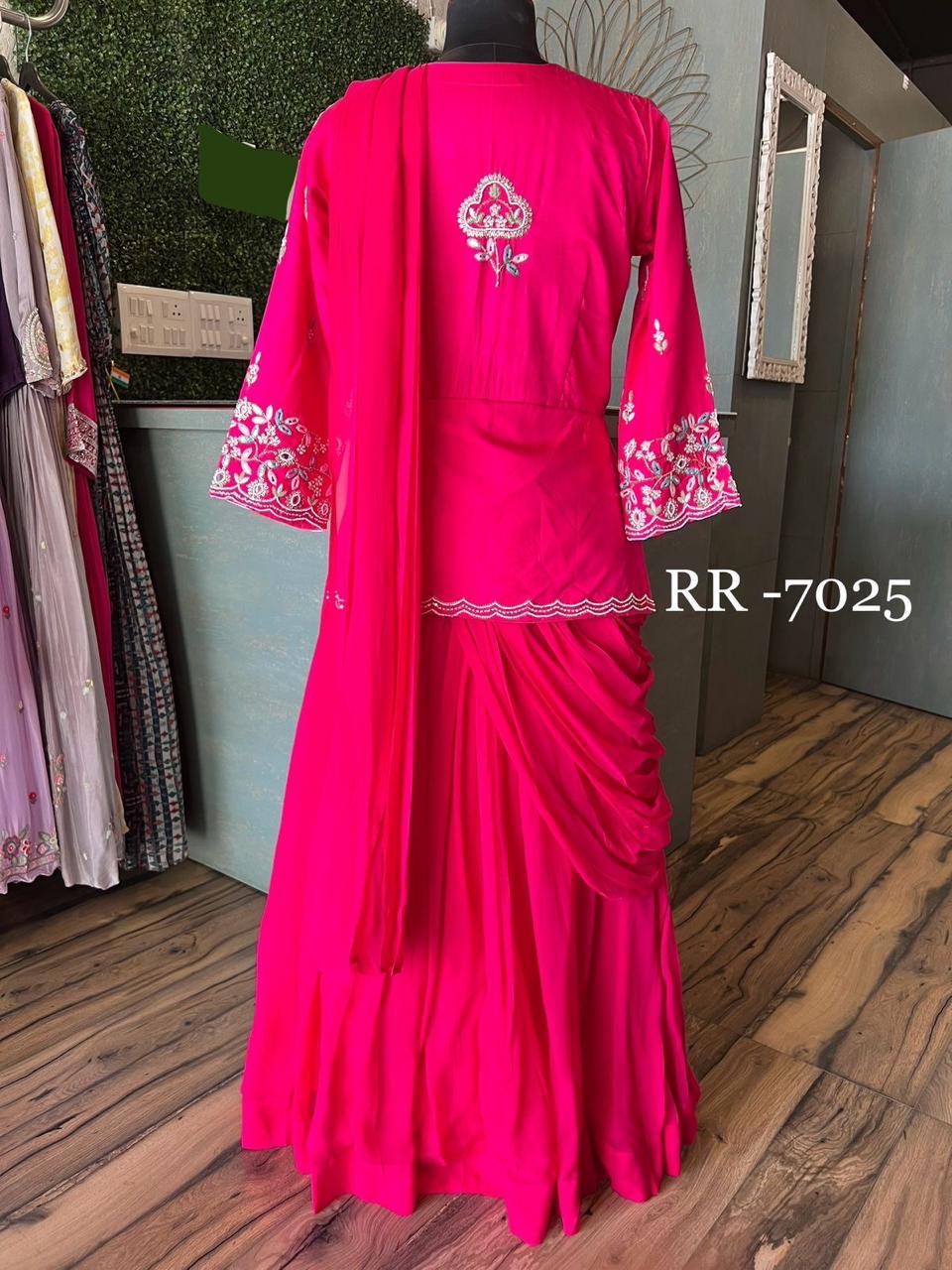 Pink Gorgette Silk kurta Dress wedding dresses - Saffronfashionindia