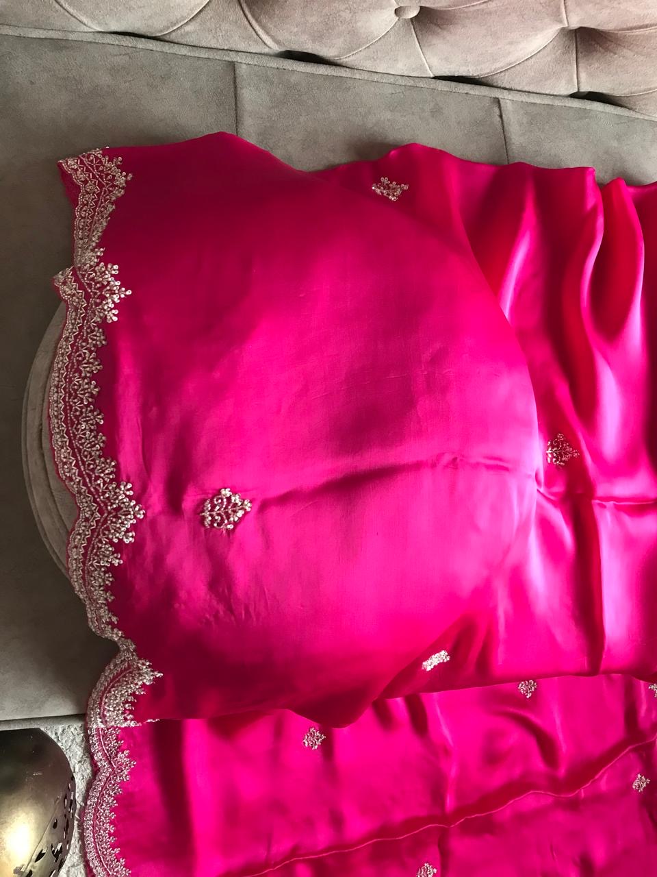 Pink satin organza saree women saree blouse - Saffronfashionindia