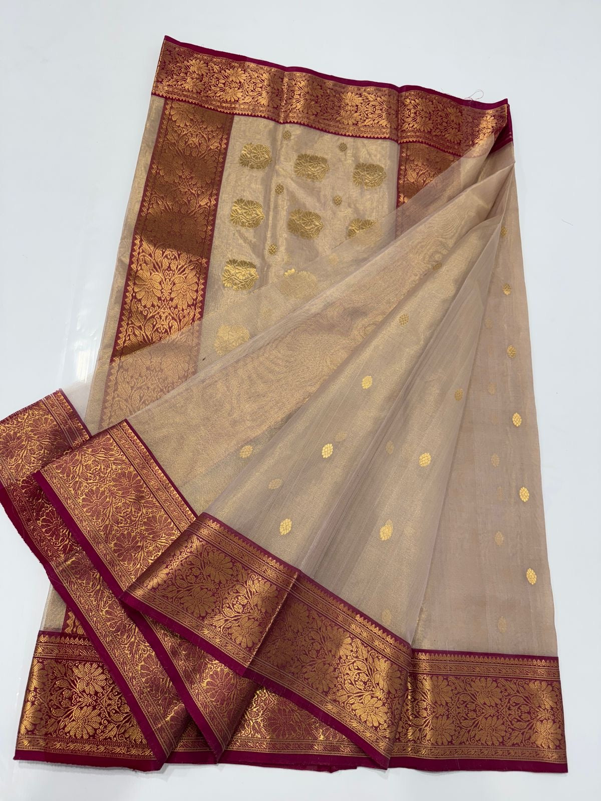 Luxury Chanderi Karan silk saree Indian sarees blouse - Saffronfashionindia