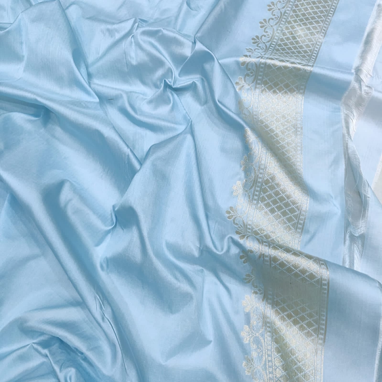 Aasmani Katan handwoven sarees - Saffronfashionindia