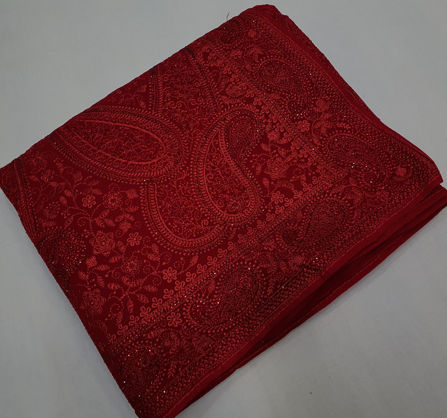 Paisley inspired Chikankari saree gorgette saree blouse - Saffronfashionindia