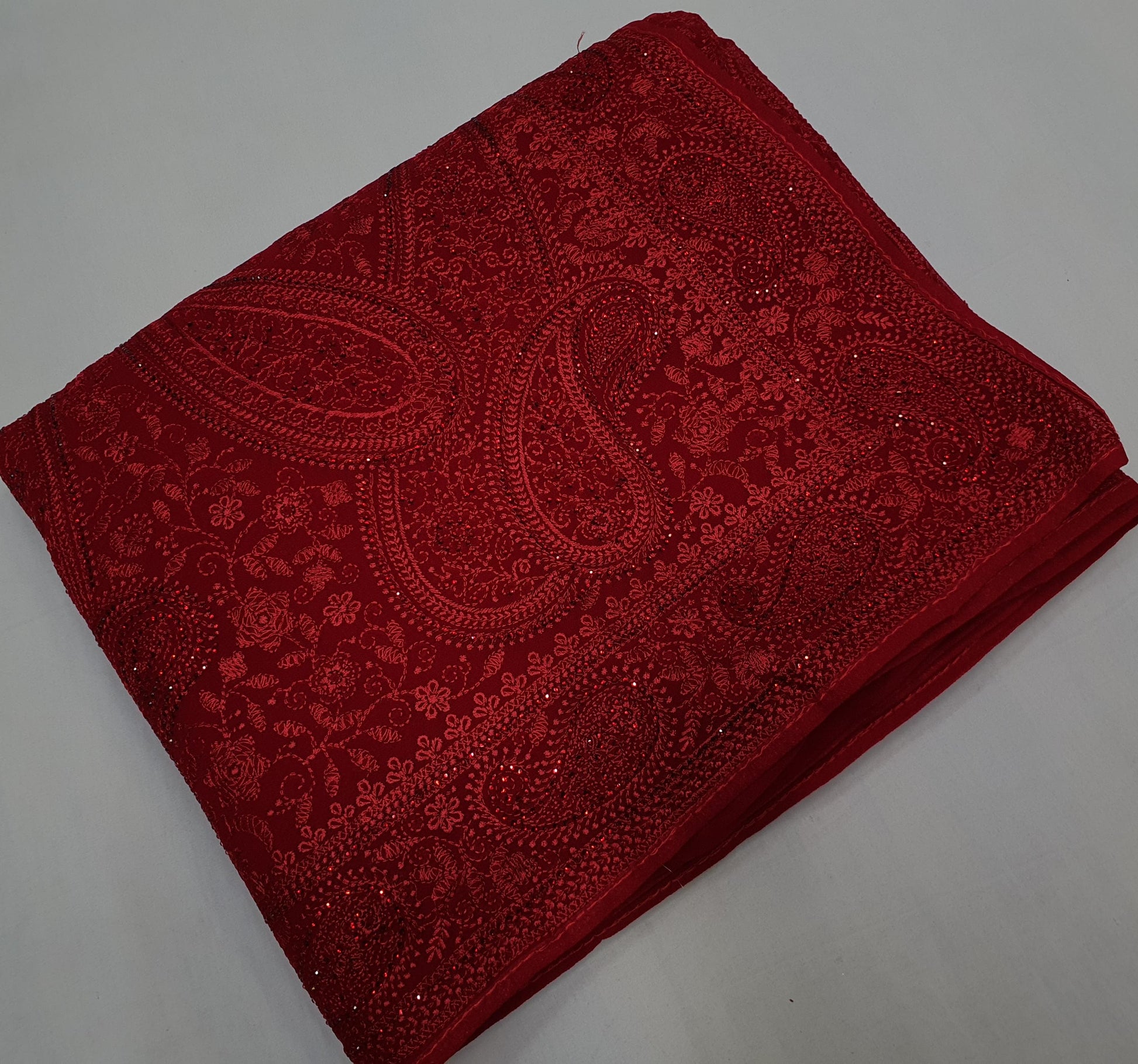 Paisley inspired Chikankari saree gorgette saree blouse - Saffronfashionindia