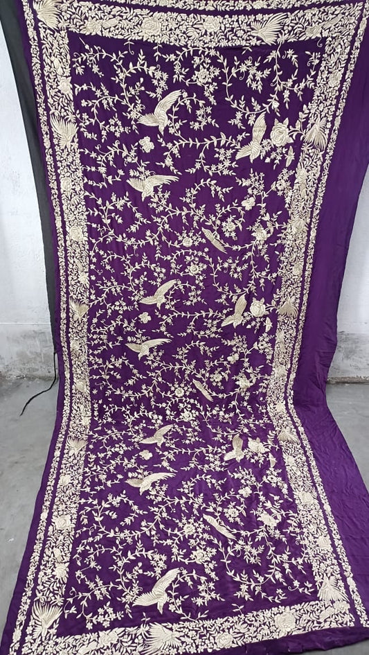 Blossom floral inspired crepe Parsi Gara dupatta - Saffronfashionindia