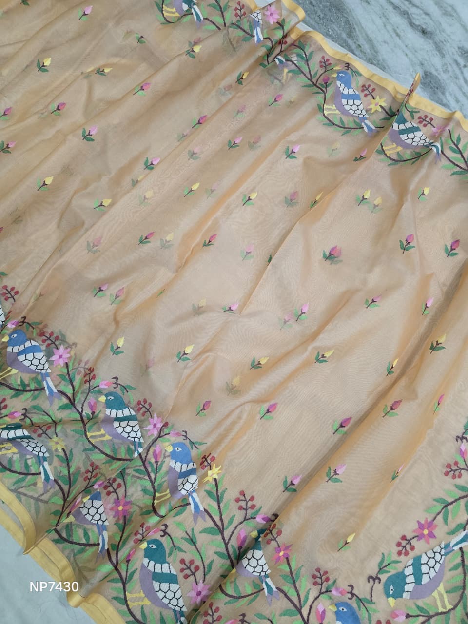 Handmade jamdani saree women sari Tantuj muslin sari SaffronFashion