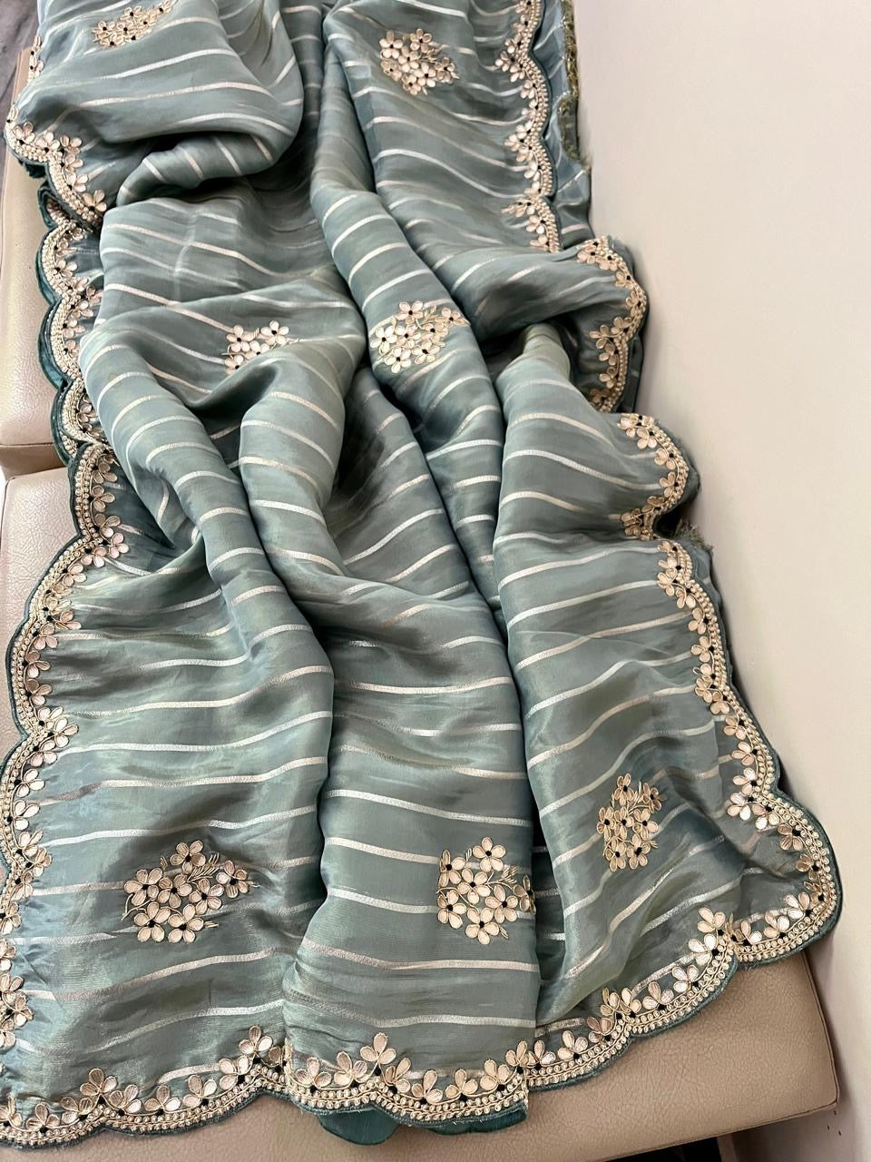 Mavika tissue saree gorgette saree partywear sari blouse - Saffronfashionindia