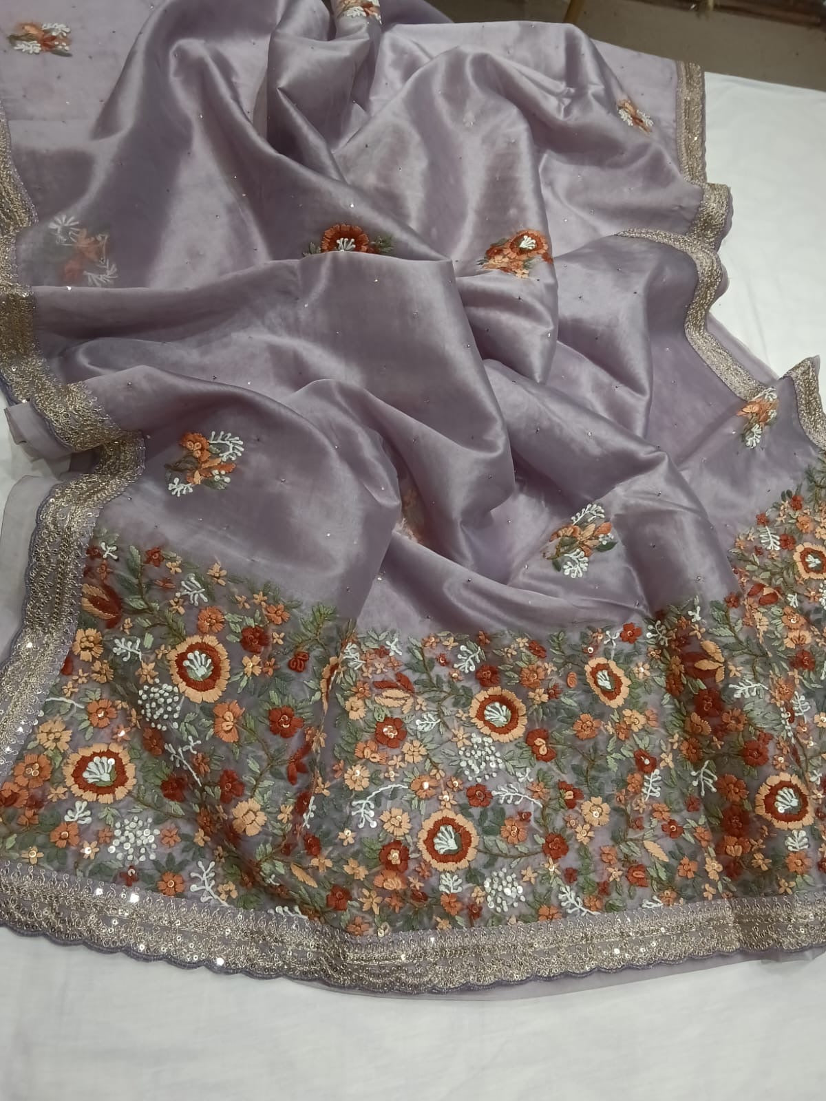 Nubani Organza saree Embroisery saree French knot saree blouse - Saffronfashionindia