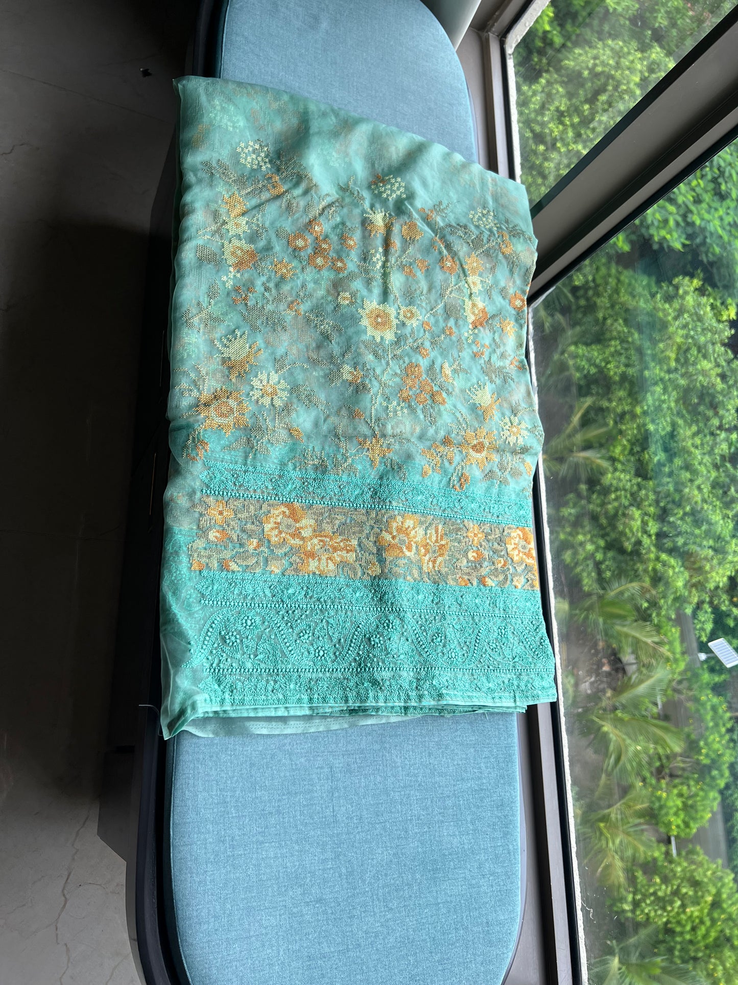 Cross stich inspired organza saree exclusive sarees women saree blouse - Saffronfashionindia