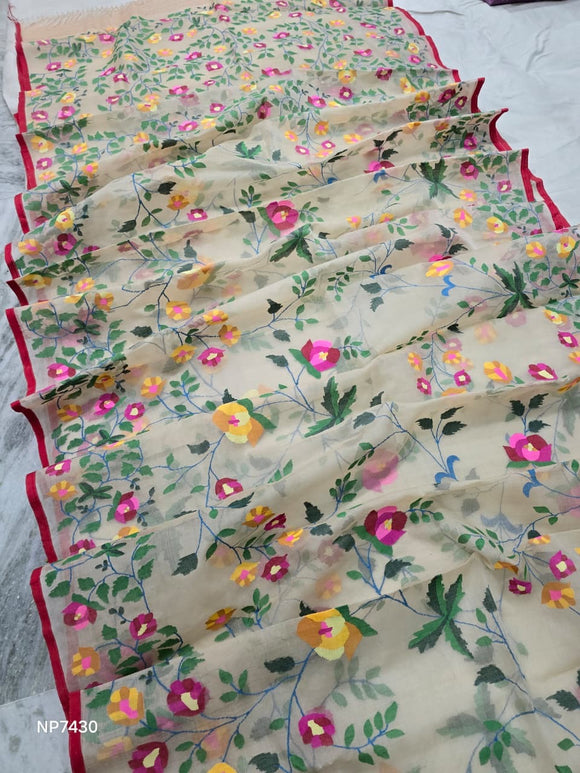 Needle handwork saree floral Tantuj saree jamdani sarees blouse SaffronFashion