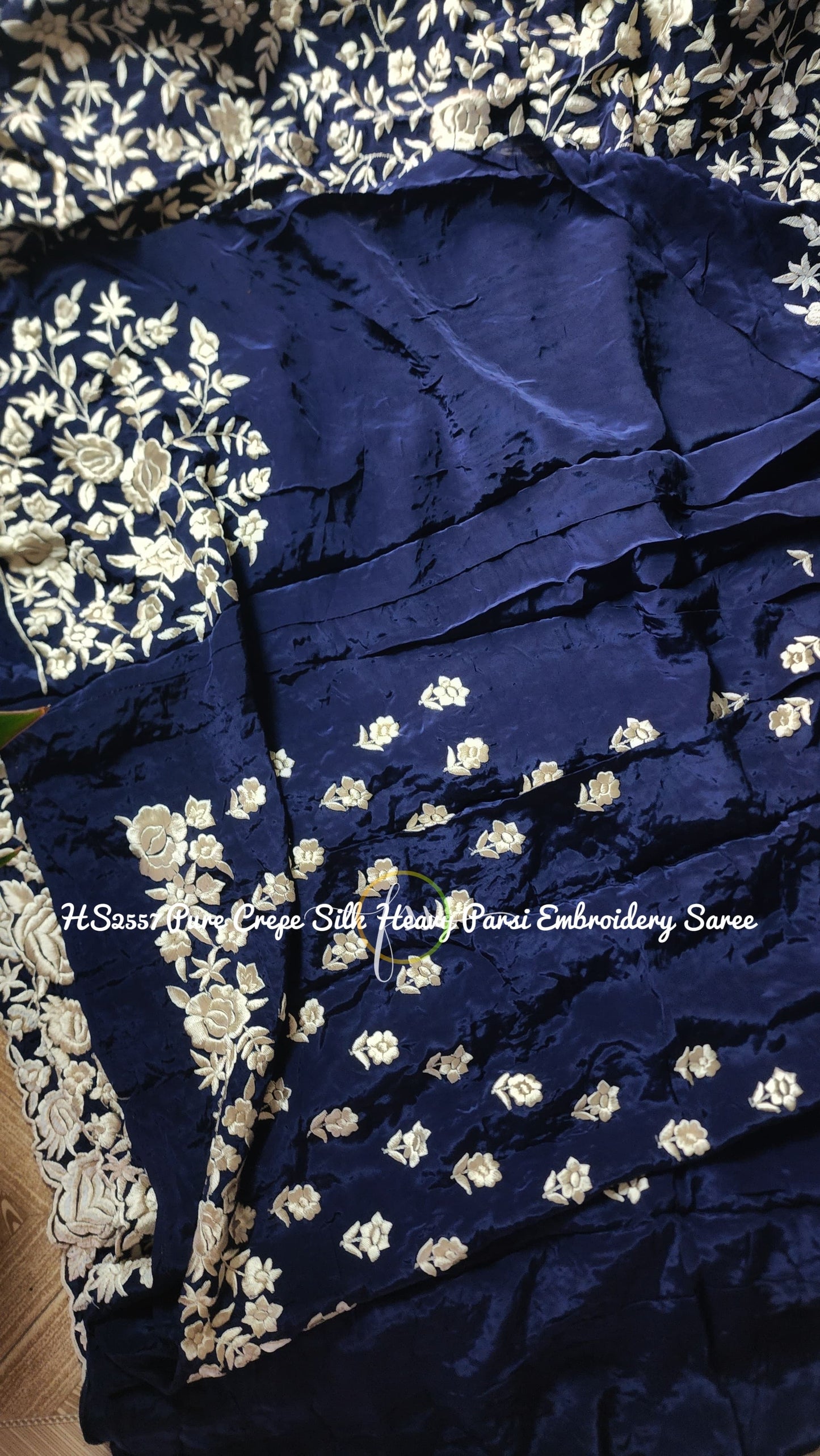 Floral Blue Saree Parsi inspired saree - Saffronfashionindia