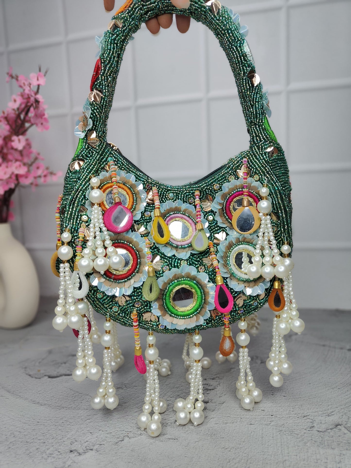 Elegant clutch pearl bag Partywear bag girls bag - Saffronfashionindia