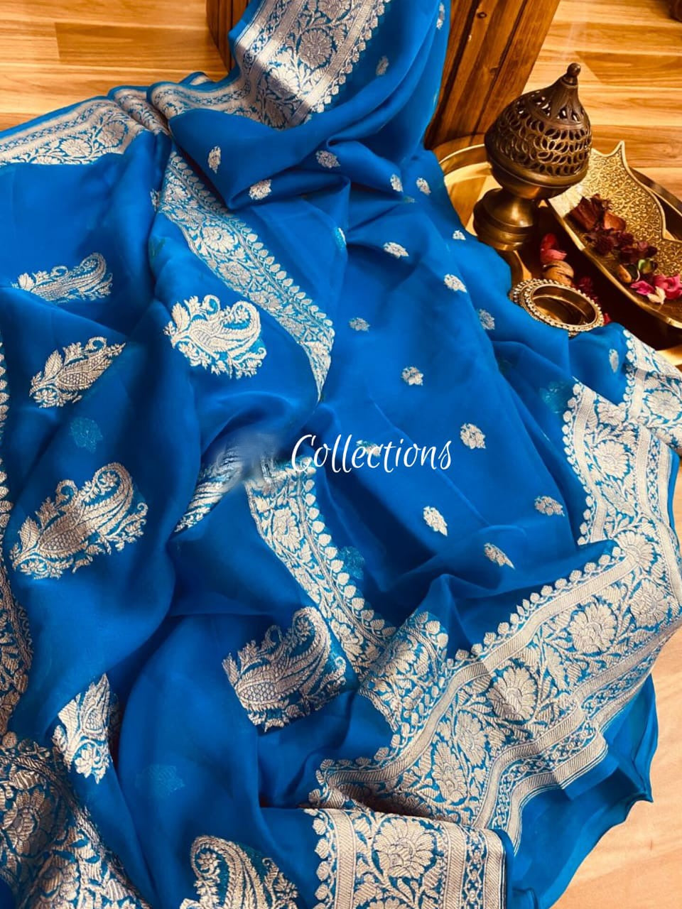 Blue Khaddi chiffon saree Indian saree blouse - Saffronfashionindia