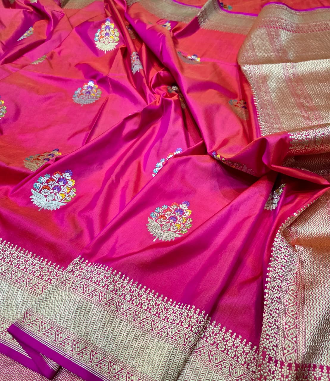 Pink contemporary saree banatei saree pashmina kadwa sari blouse SaffronFashion