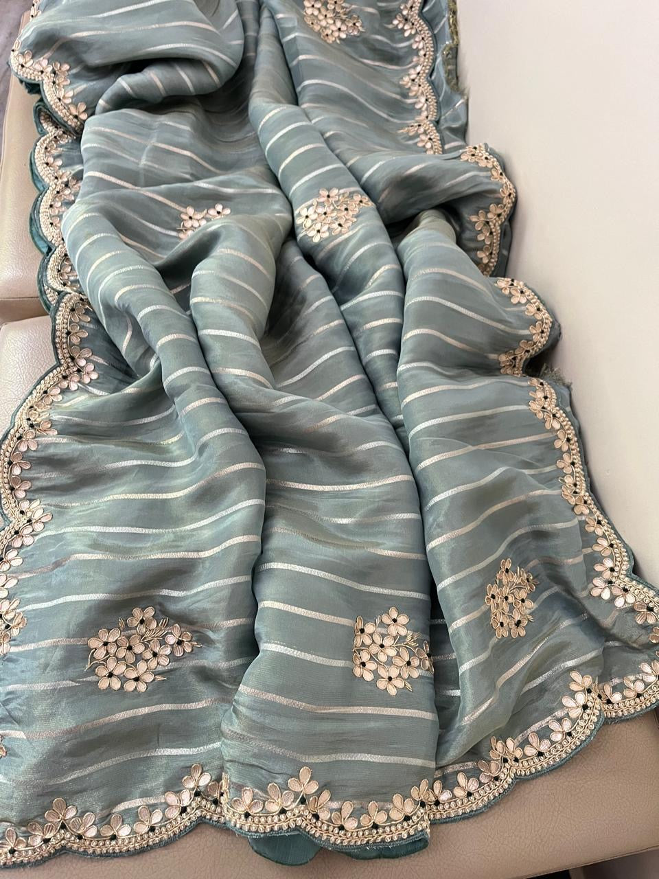 Mavika tissue saree gorgette saree partywear sari blouse - Saffronfashionindia