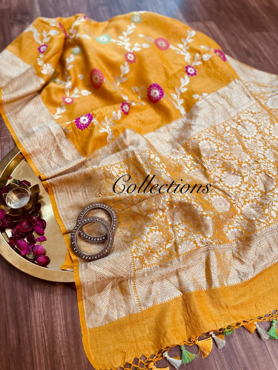 Yellow Khaddi gorgette saree Indian wedding sarees blouse - Saffronfashionindia