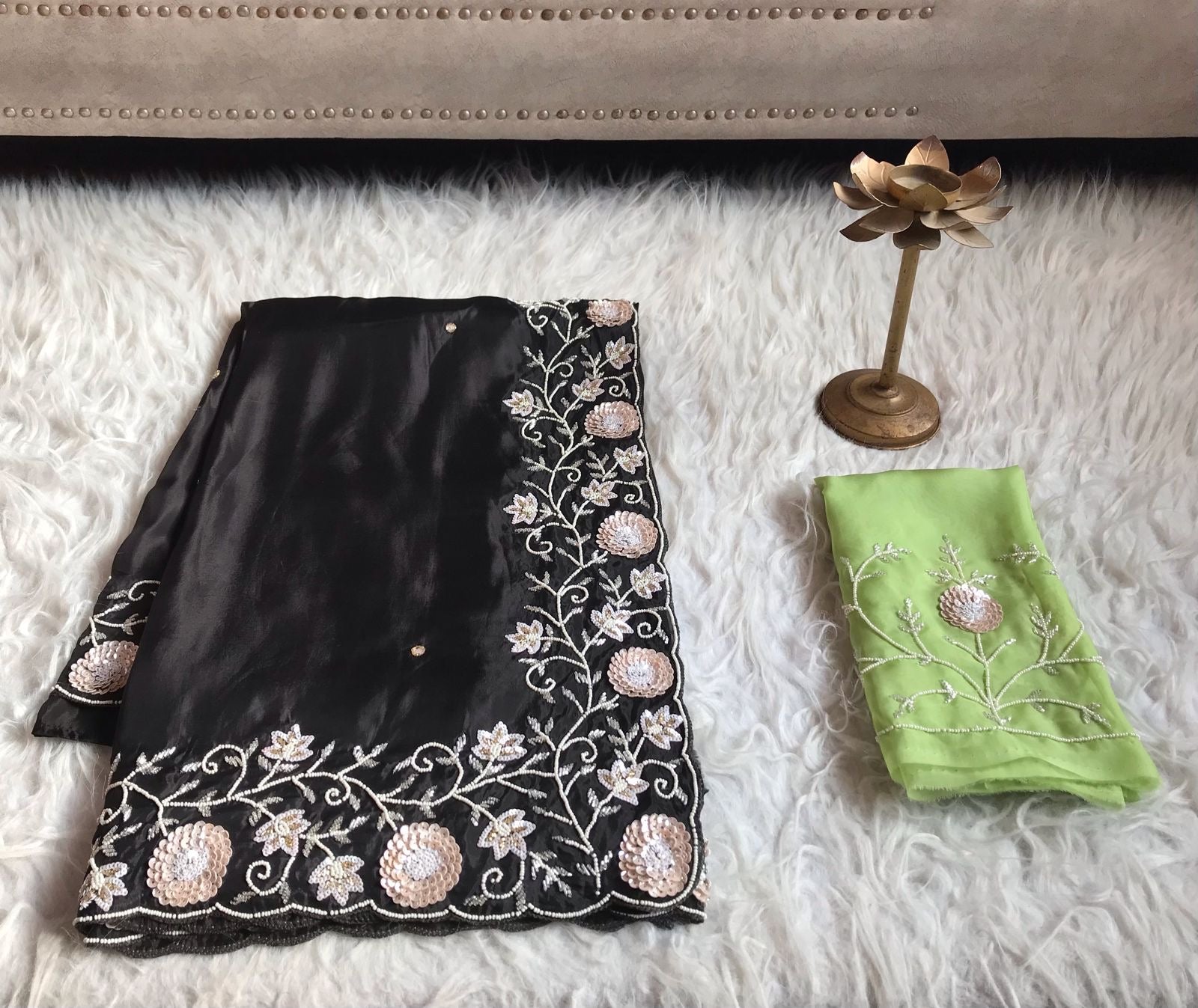 Black Satin Organza Silk Saree Luxury Partywear Wedding sarees - Saffronfashionindia