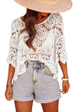 Oatmeal Hollowed Macrame Lace Crochet Bohemian Blouse