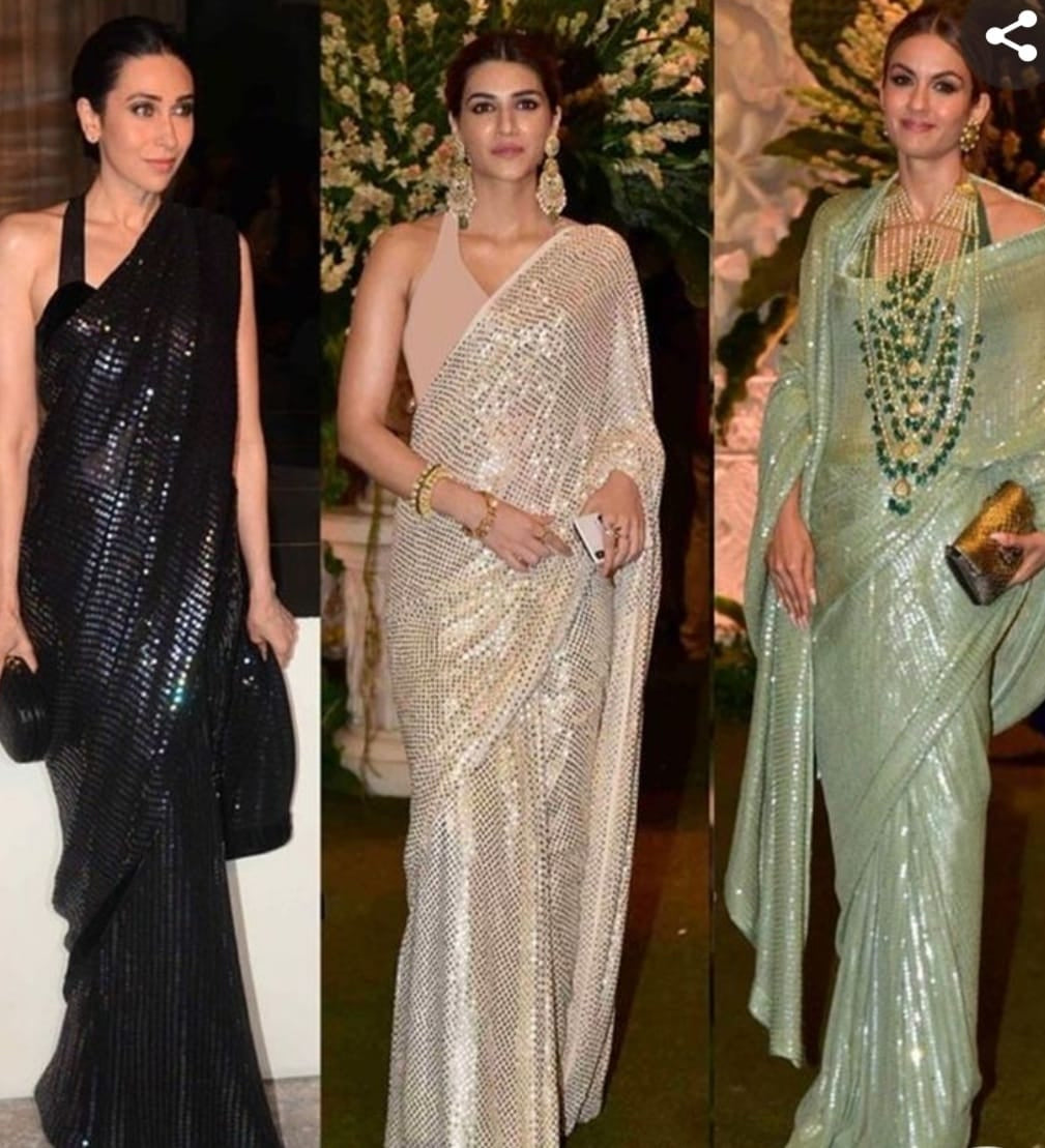 Celebs inspired sequins partywear sarees - Saffronfashionindia