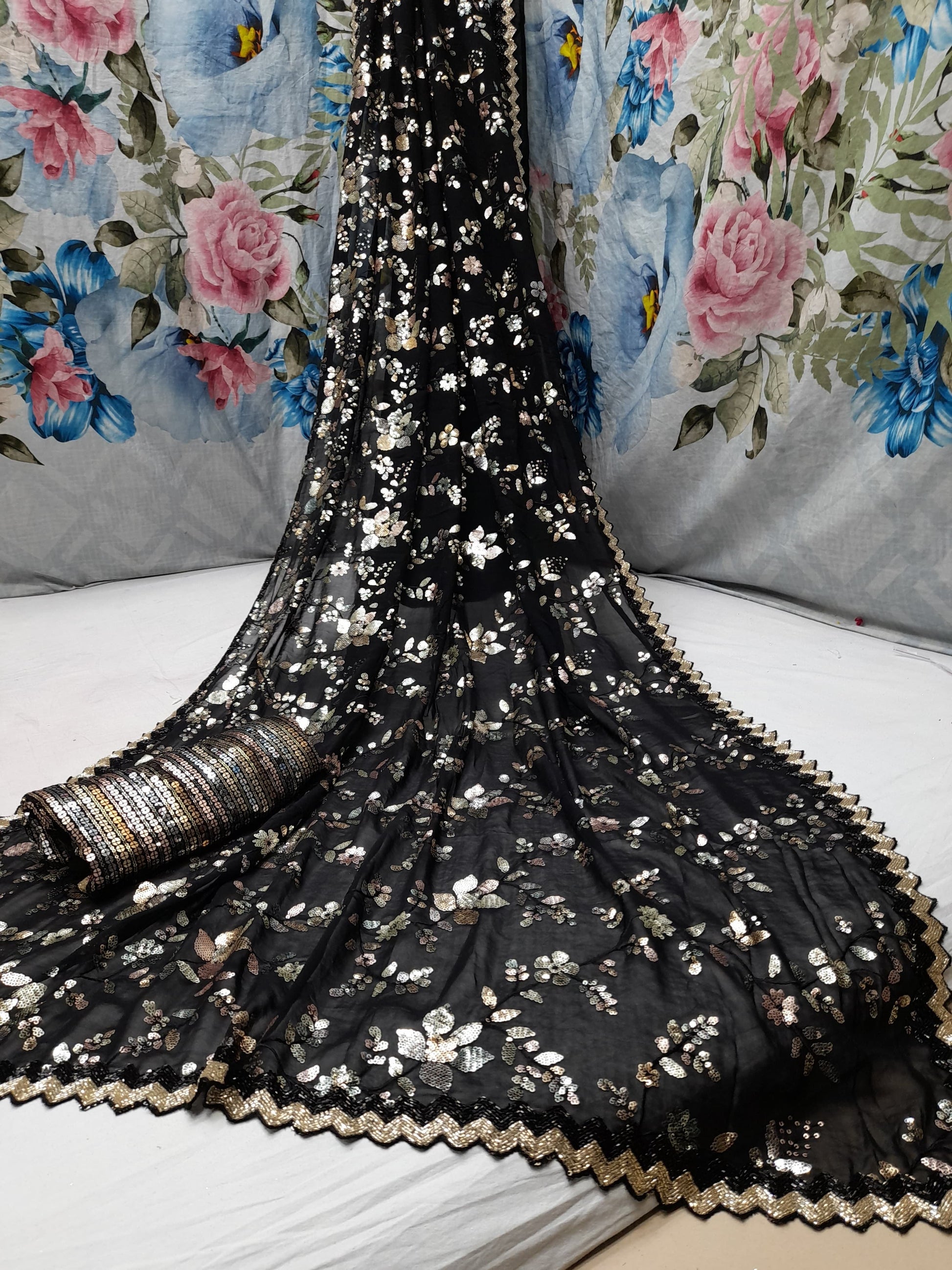 Black sequence saree Partywear sarees SaffronFashion