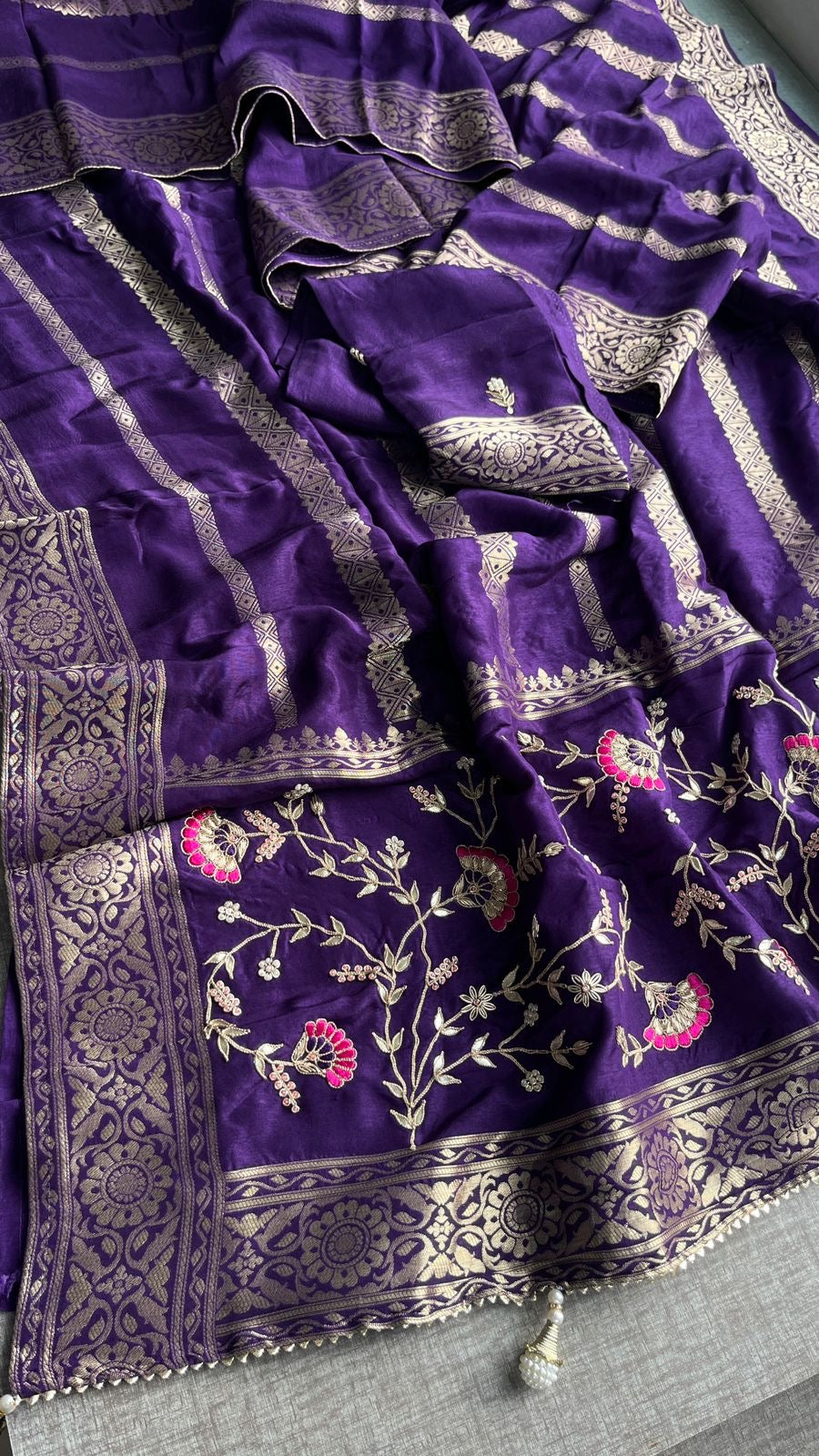 Purple munga silk saree Banarsi saree Indian sarees - Saffronfashionindia